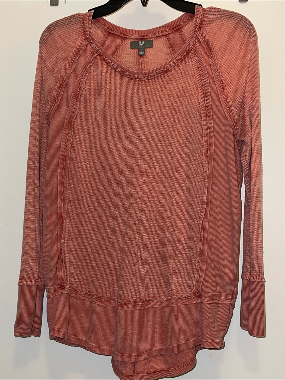 True Craft Rust Coral Long Sleeve Waffle Top